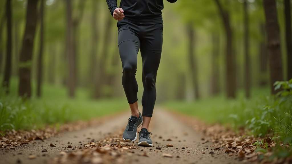 Vytautas testing running shoes outdoors on a forest trail, evaluating performance and fit in real conditions